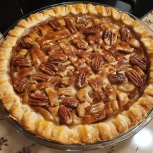 <img src="image-path.jpg" alt="Delicious homemade Turtle Pie with caramel pecan topping and a golden crust" /> 